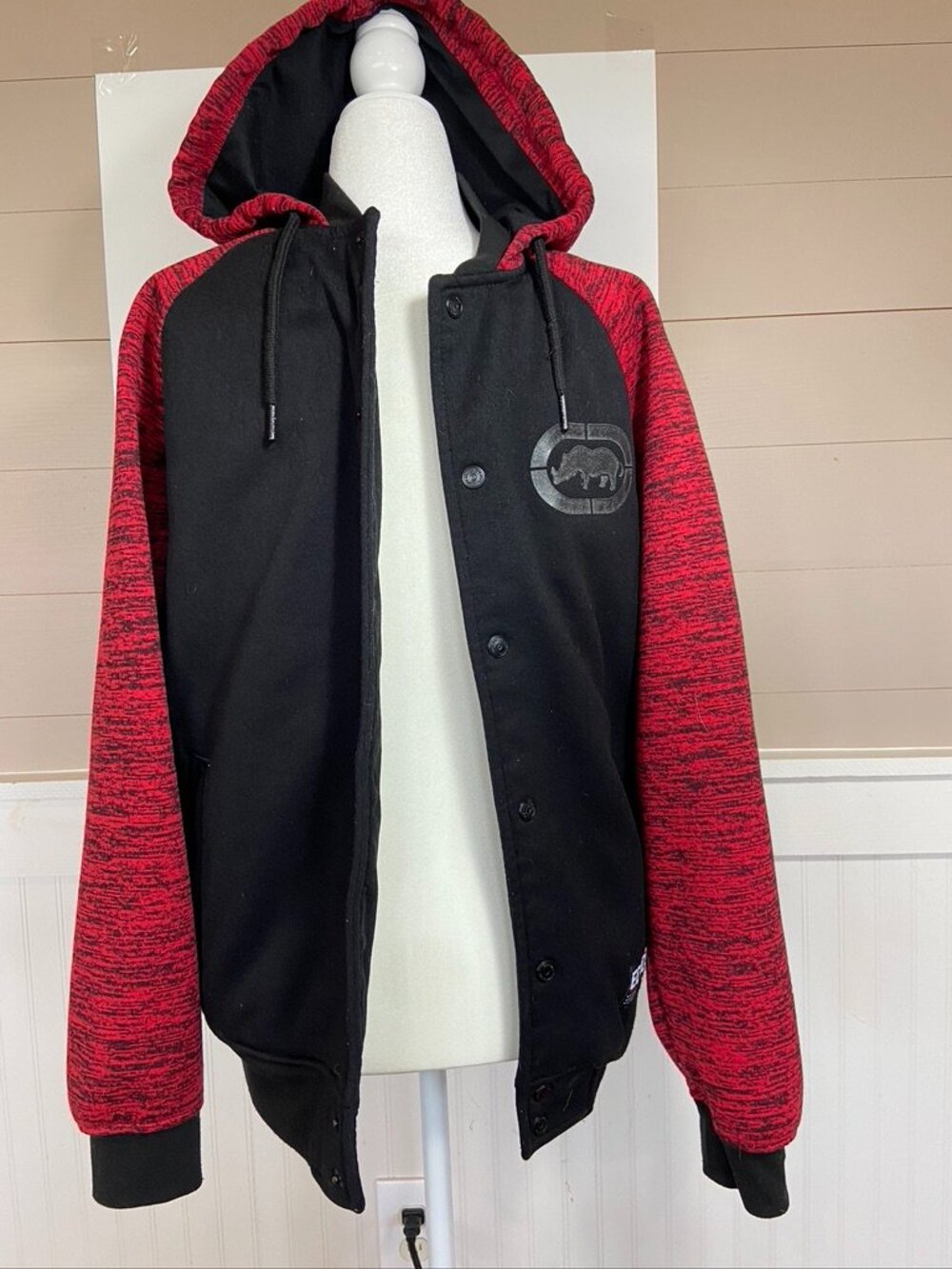Vintage Ecko Unltd Zip Front Hoody Black and Red Sz M